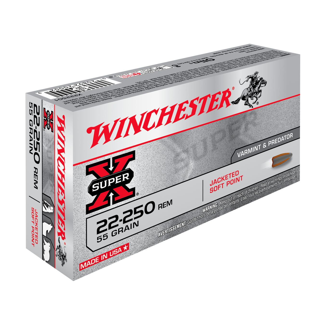 Lot de 10 boîtes WINCHESTER SUPER-X Pointed Soft Point .22-250 Remington 55 gr – 200 cartouches