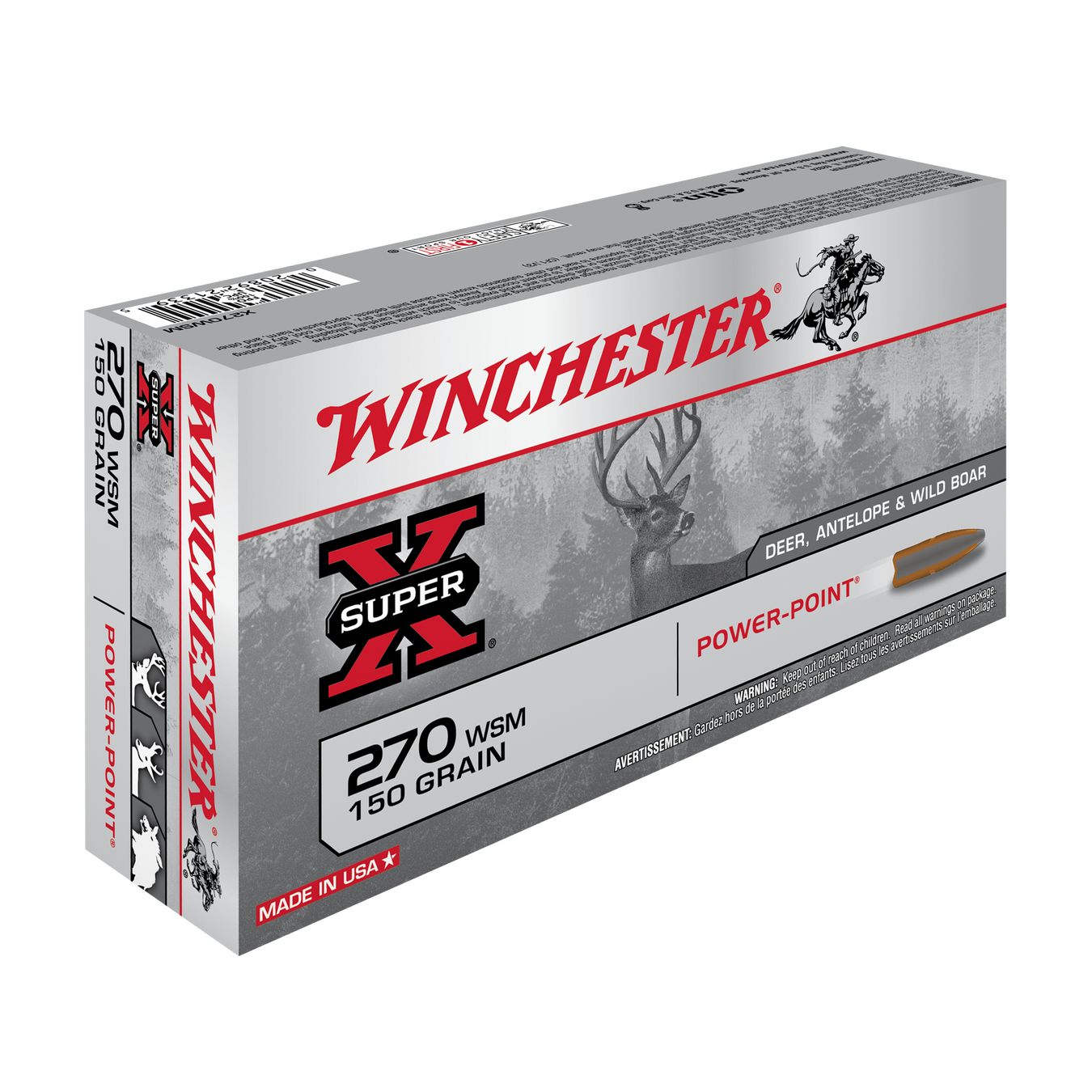 MUNITIONS WINCHESTER SUPER-X .270 WSM POWER-POINT 150 GR – LOT DE 180 CARTOUCHES