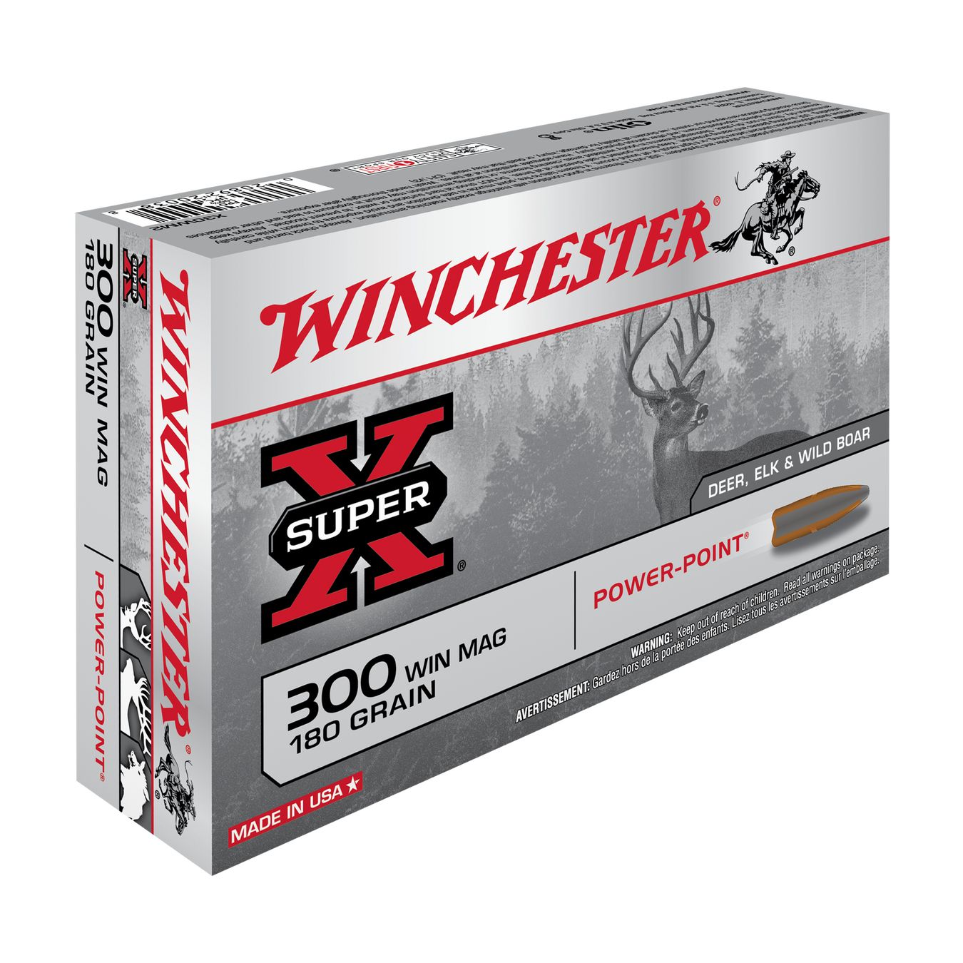LOT DE 5 BOÎTES WINCHESTER SUPER-X POWER-POINT .300 WINCHESTER MAGNUM 180 GR – 100 CARTOUCHES