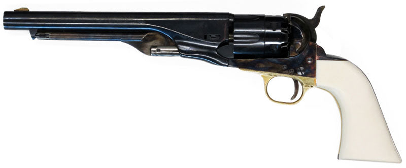 RÉVOLVER À POUDRE NOIRE PIETTA 1860 ARMY ACIER IVOIRINE BARILLET CANNELÉ 8