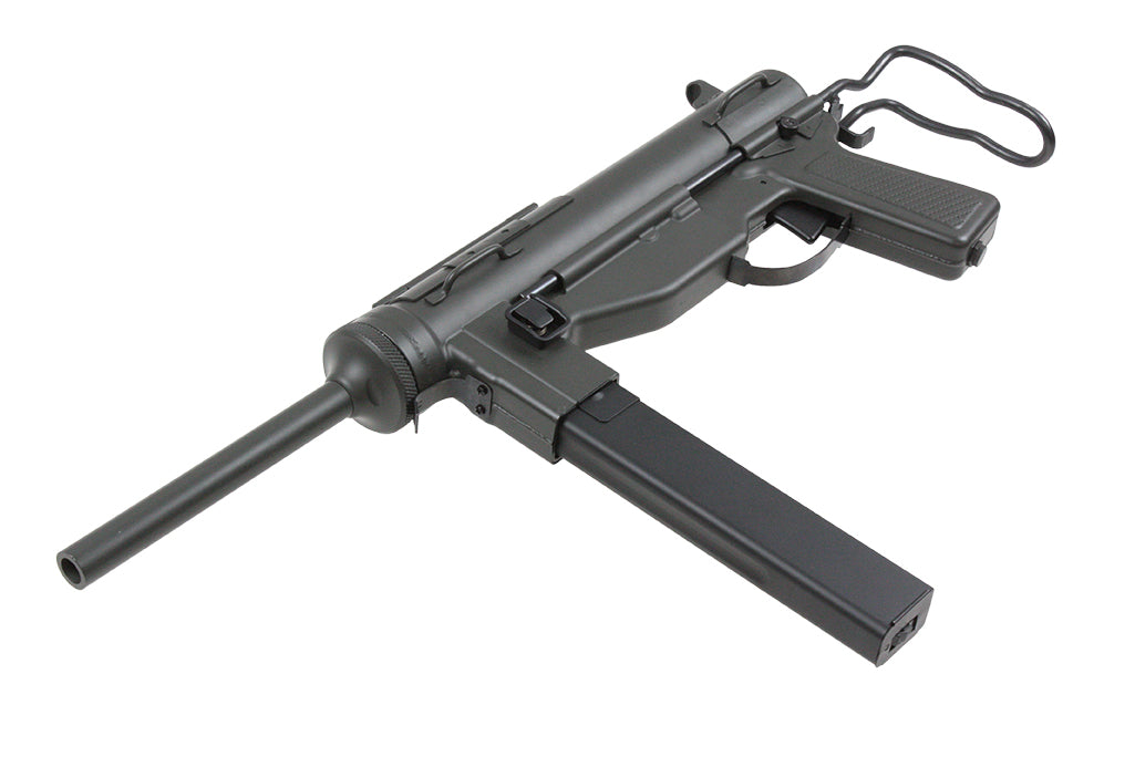 Réplique airsoft S&T M3A1 Grease Gun AEG 6 mm noire – Crosse rabattable, chargeur 470 billes