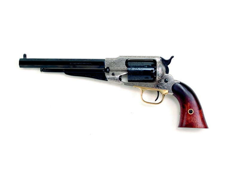 Revolver à poudre noire PIETTA Remington 1858 New Model Army Old Silver gravé 8