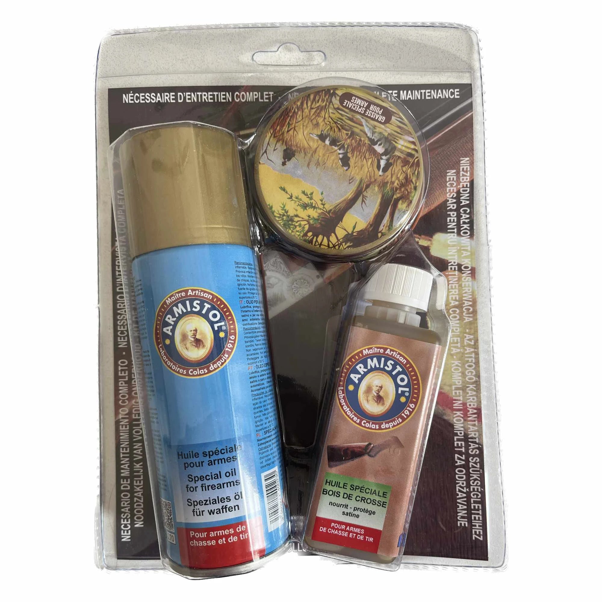 Titre SEO : Armistol – Lot de 5 kits parfait entretien pour armes – Huile, graisse et entretien bois