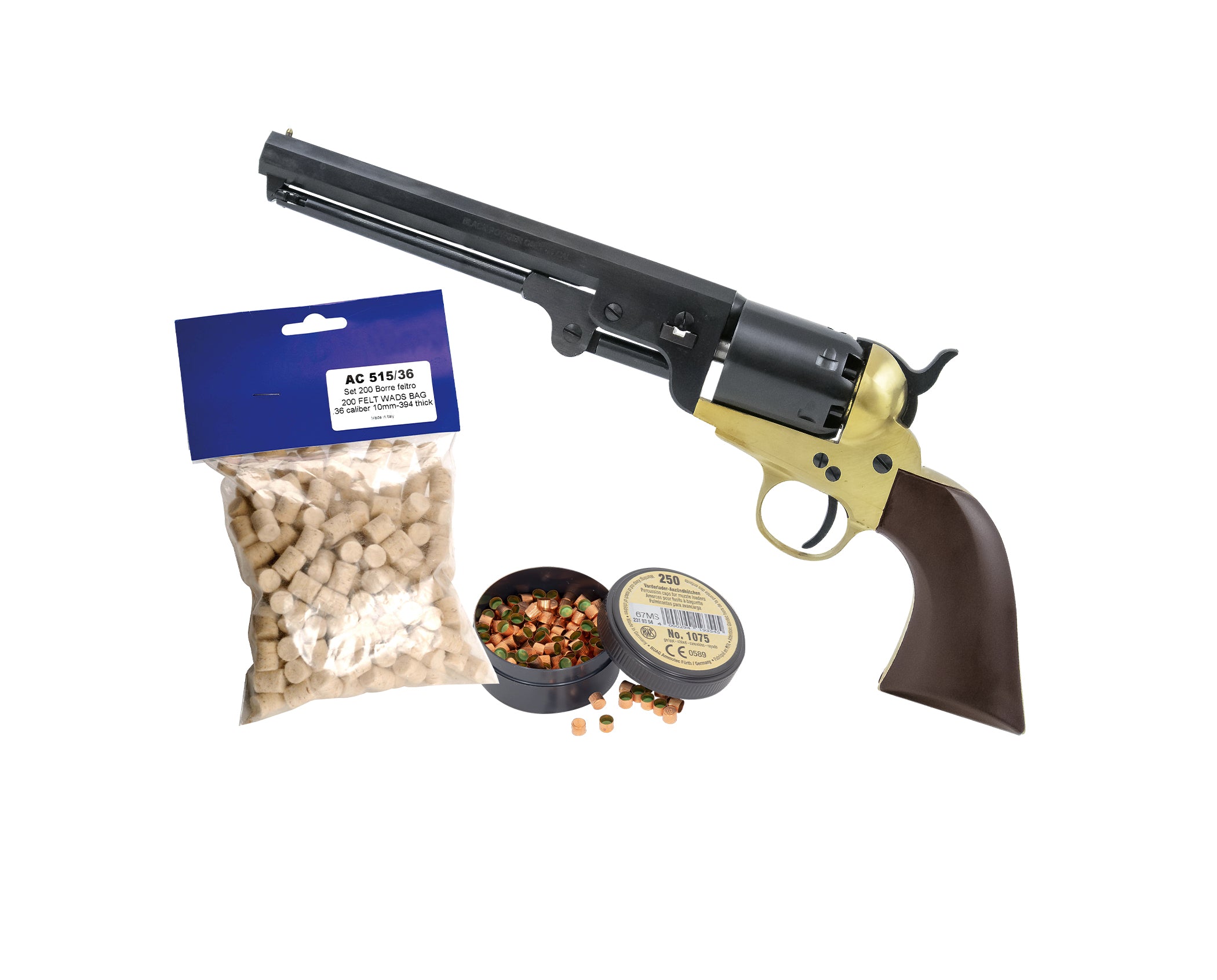 Pack revolver poudre noire PIETTA 1851 Navy Millenium US Martial laiton .44 PN