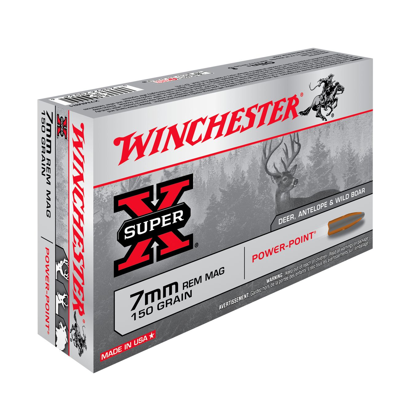 LOT DE 10 BOÎTES WINCHESTER SUPER-X POWER-POINT 7MM REMINGTON MAGNUM 150 GR – 200 CARTOUCHES