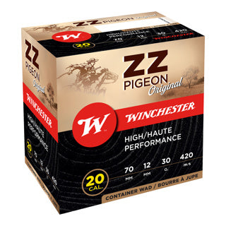 Cartouches WINCHESTER ZZ Pigeon G2 20/70 30 g plomb n°7,5 bourre à jupe – Lot de 600 cartouches
