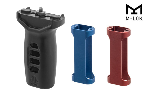 Poignée verticale UTG Super Slim M-LOK aluminium avec inserts rouge et bleu