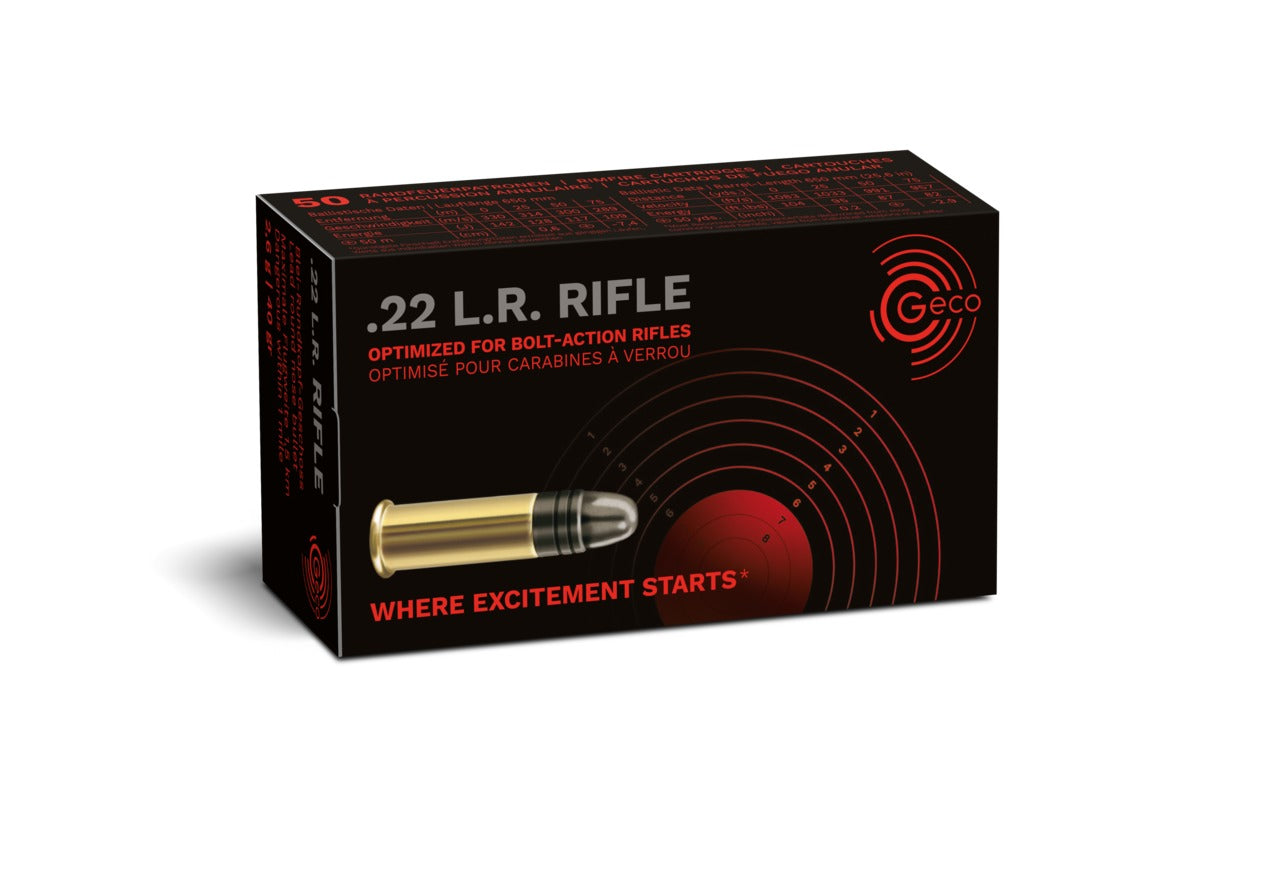 Munitions GECO .22 LR Rifle 40 gr – 2,6 g (40 grains) – Boîte de 500