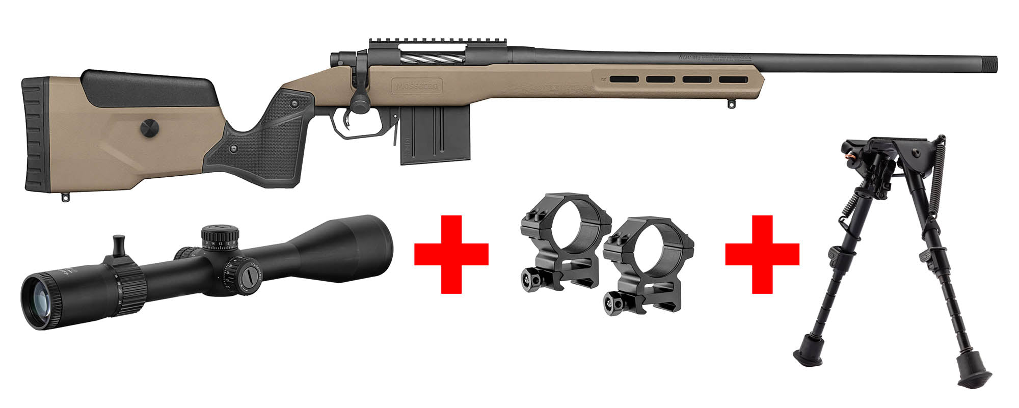 Carabine MOSSBERG Patriot LR Tactical cal. .308 Win Pack lunette RTI 6-24x50 FFP + bipied HARRIS