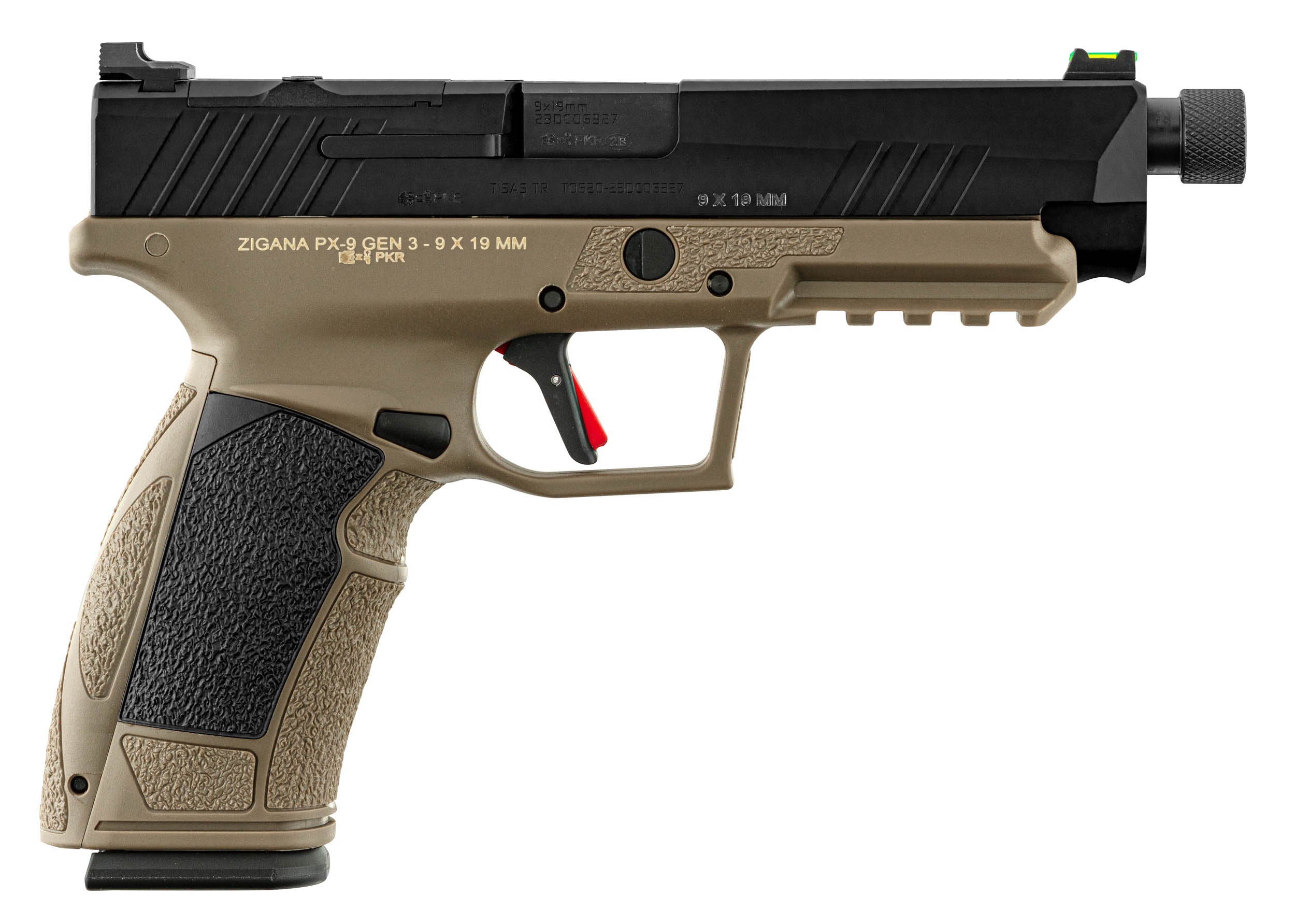 Pistolet TISAS PX-9 Tactical cal. 9x19 mm fileté Optic Ready bicolore