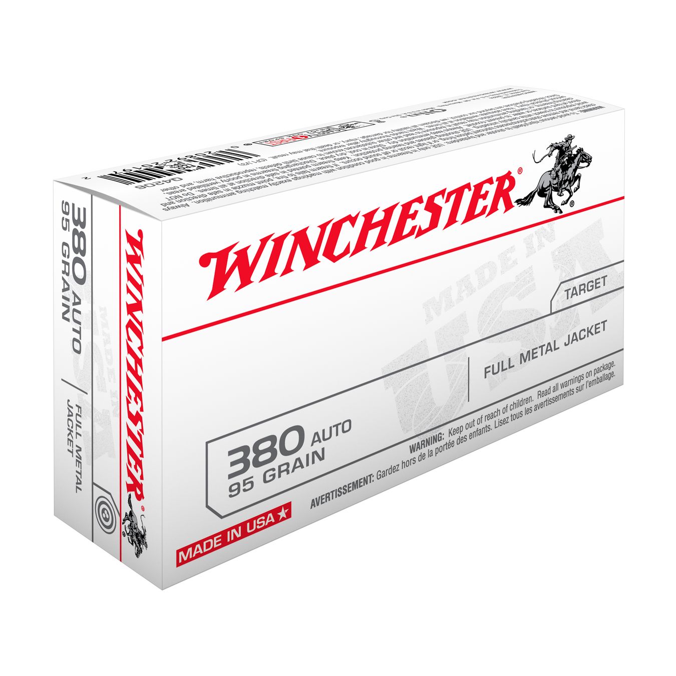 LOT DE 20 BOÎTES WINCHESTER USA .380 ACP FMJ 95 GR – 1 000 CARTOUCHES