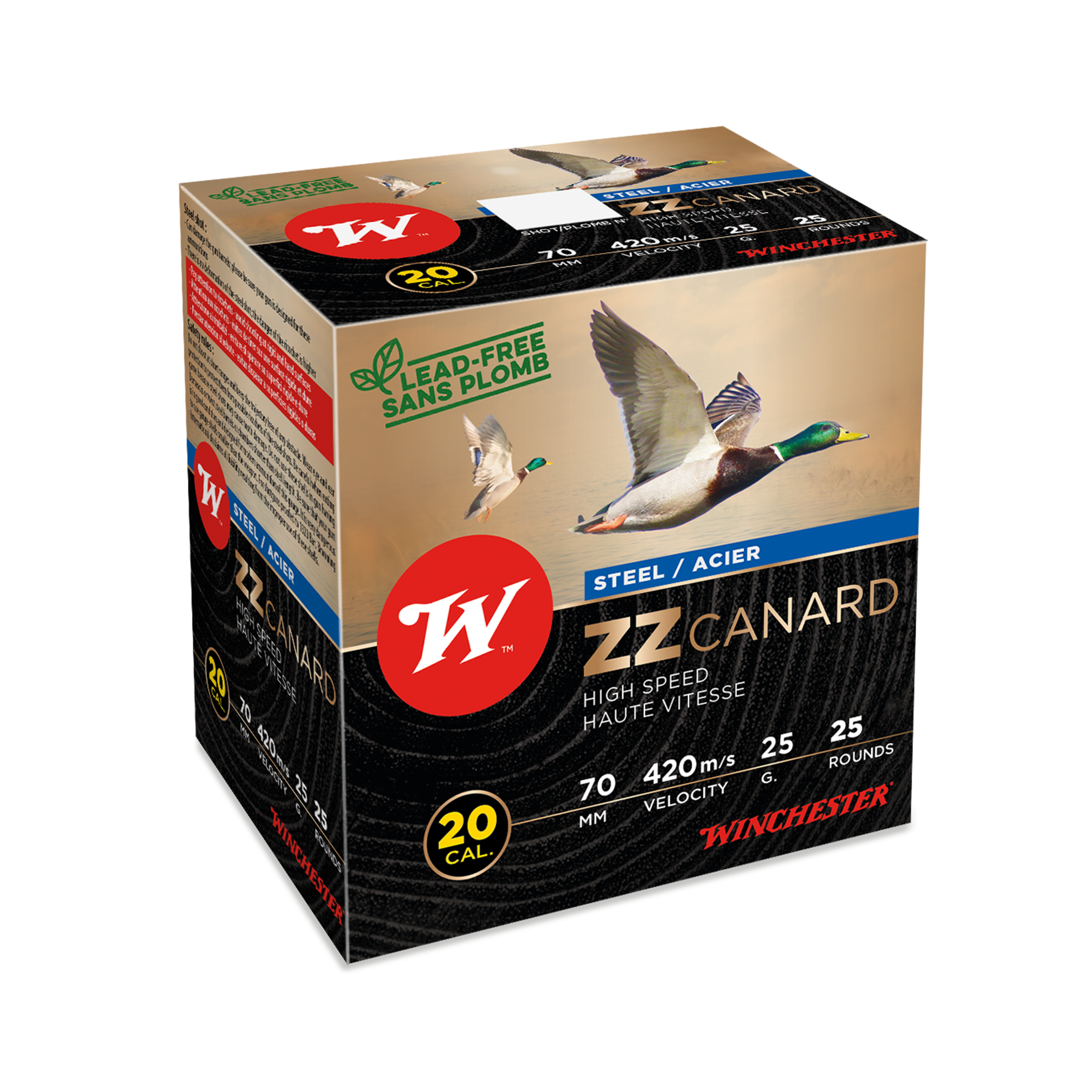 Cartouches WINCHESTER ZZ Canard 20/70 25 g billes d’acier n°4 étamées – Lot de 600 cartouches