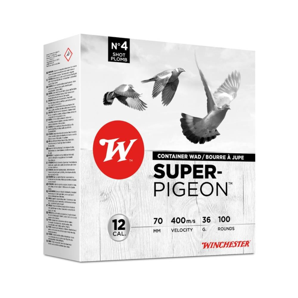 Cartouches WINCHESTER Super Pigeon 12/70 36 g plomb n°4 bourre à jupe – Lot de 300 cartouches