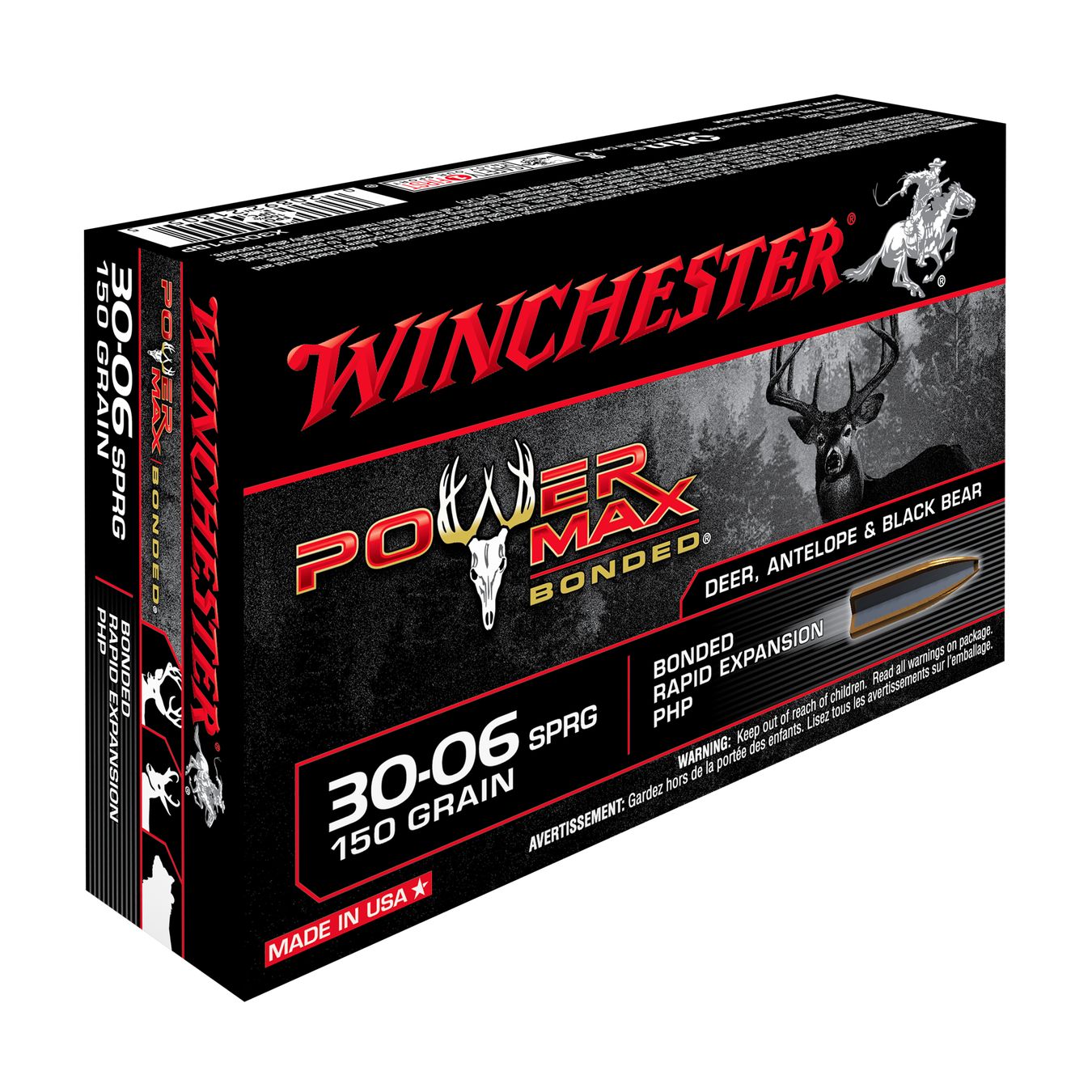 Munitions WINCHESTER POWER MAX BONDED 30-06 Springfield 150 gr – Lot de 200