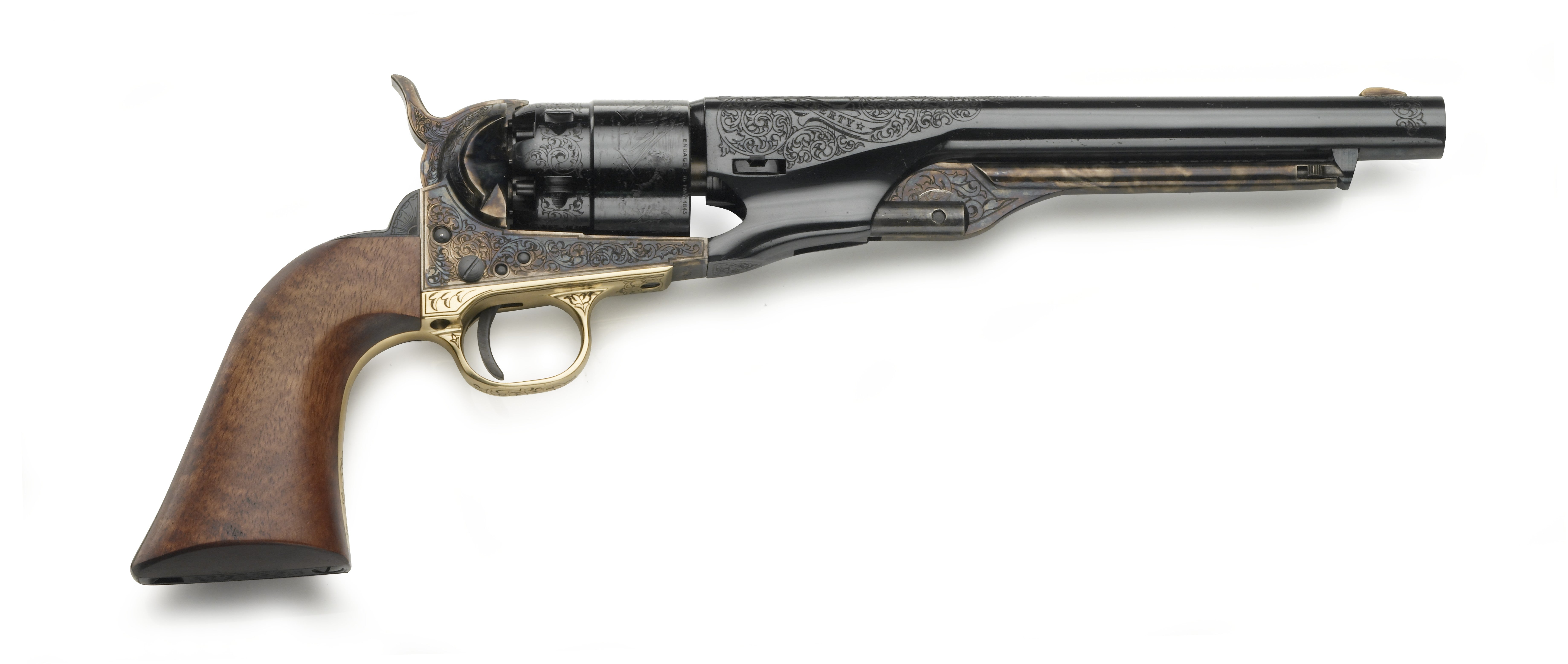 REVOLVER À POUDRE NOIRE PIETTA 1860 ARMY UNION & LIBERTY ACIER GRAVÉ 8
