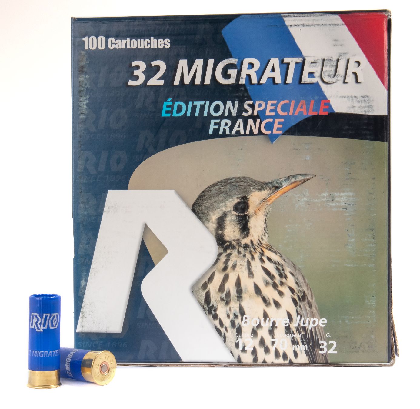Cartouches RIO Pack Migrateur 32 12/70 32 g plomb n°7,5 bourre à jupe – Lot de 500 cartouches