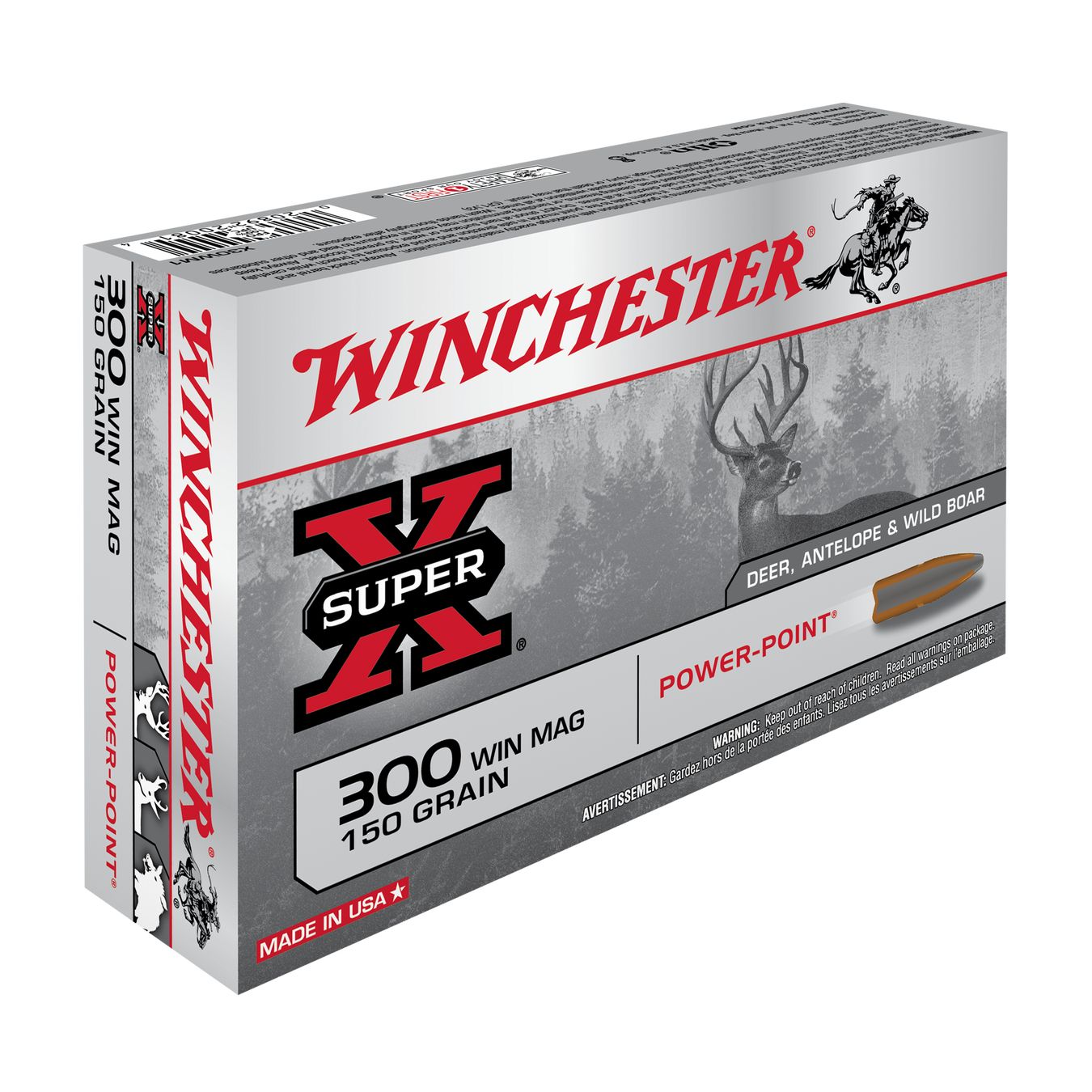 LOT DE 6 BOÎTES WINCHESTER SUPER-X POWER-POINT .300 WINCHESTER MAGNUM 150 GR – 120 CARTOUCHES