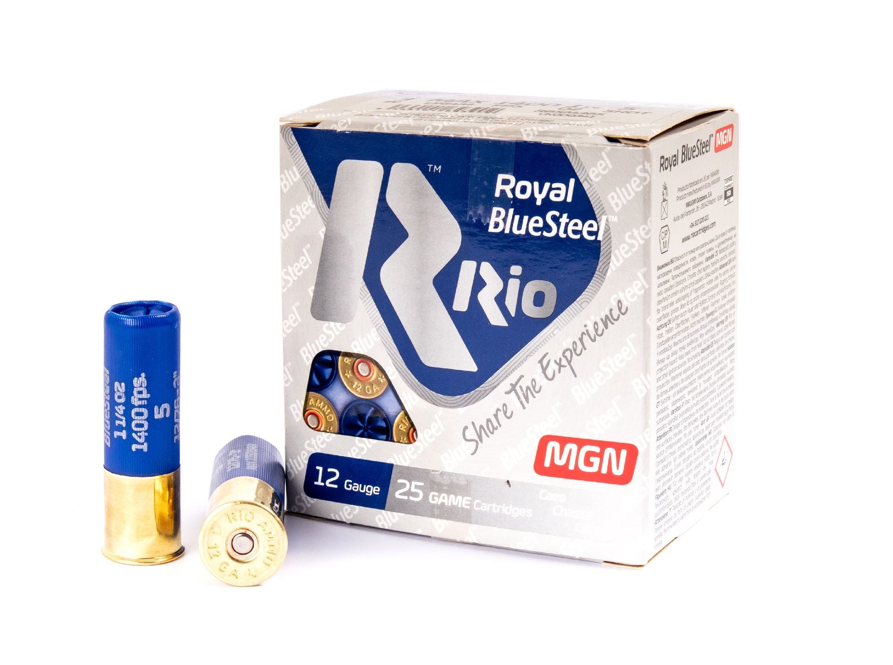 Cartouches RIO Royal BlueSteel Magnum 12/76 36 g acier n°5 bourre à jupe – Lot de 500 cartouches
