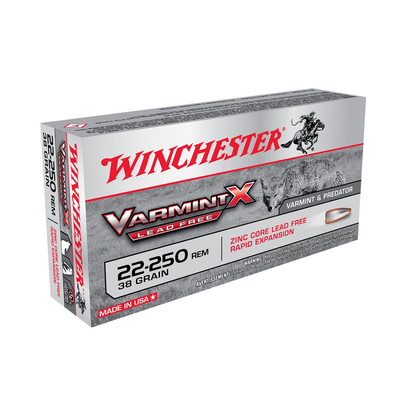 Munitions WINCHESTER VARMINT X Lead Free .22-250 Remington 38 gr – Lot de 200