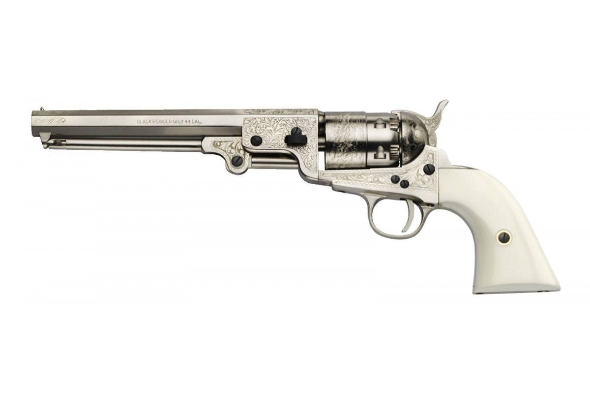 Revolver à poudre noire PIETTA Colt 1851 Navy Reb Nord nickelé gravé .44 PN