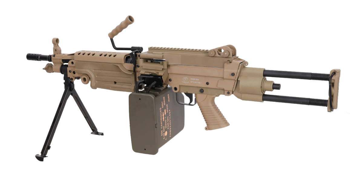 Réplique airsoft AEG SPECNA ARMS FN HERSTAL M249 PARA CORE 6 mm Tan – Chargeur BOX 2500 billes