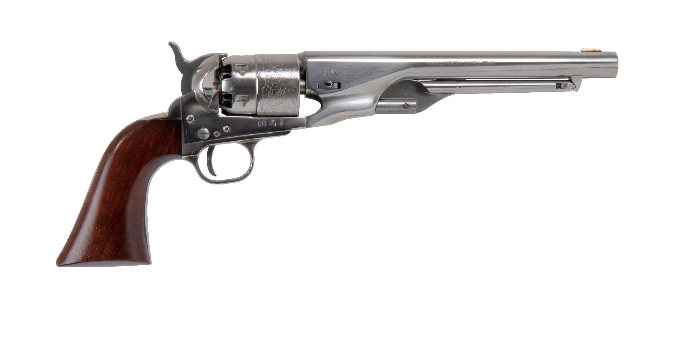 REVOLVER À POUDRE NOIRE PIETTA 1860 ARMY ACIER GRAVÉ OLD SILVER BOIS NOIR 8