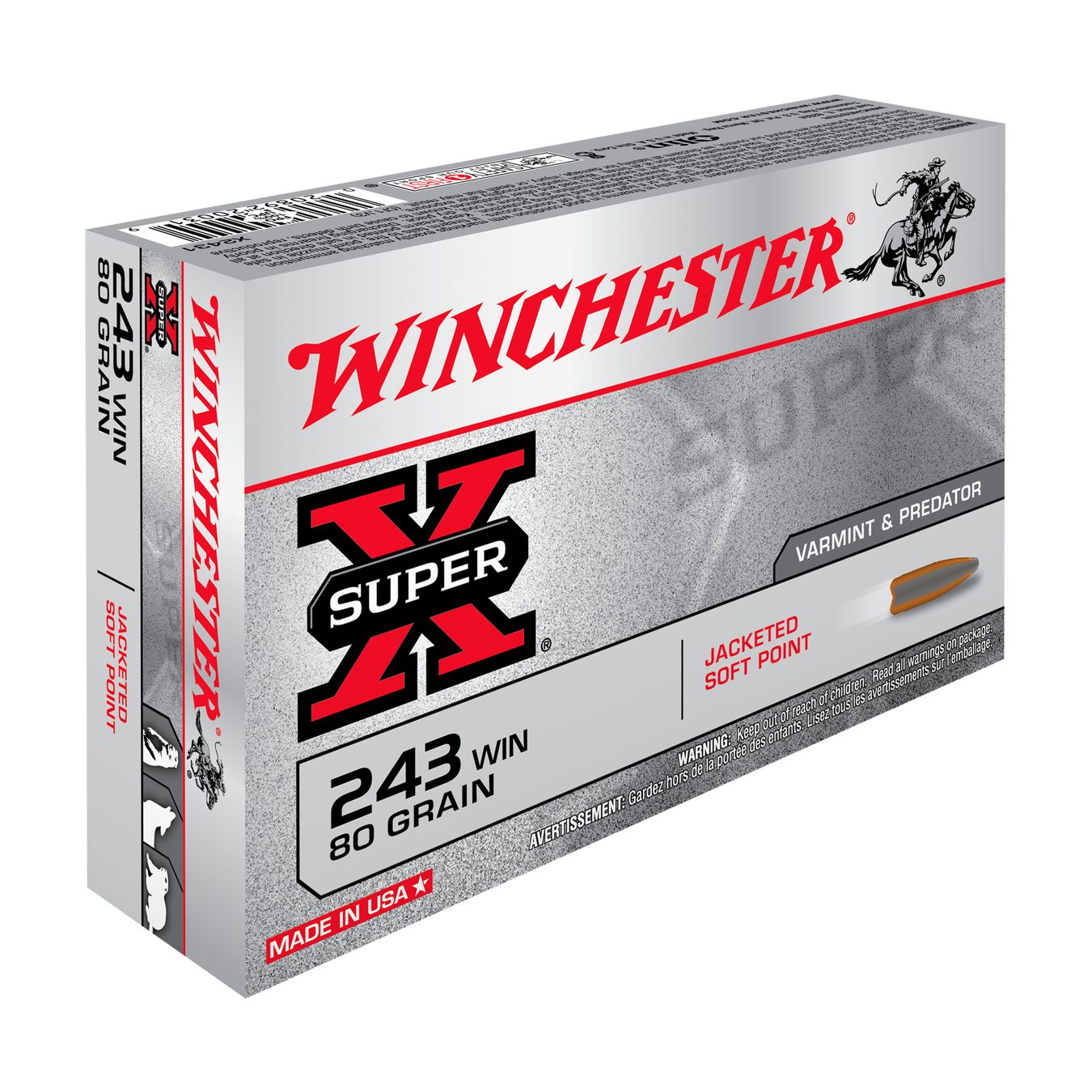 Lot de 10 boîtes WINCHESTER SUPER-X Pointed Soft Point .243 Winchester 80 gr – 200 cartouches